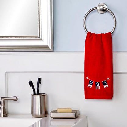 SKL Home USA Banner Hand Towel, (2-Pack), Red | Fun for Memorial Day, 4th of July, Labor Day & all patriotic holidays. For use in the bathroom, kitchen or bar.