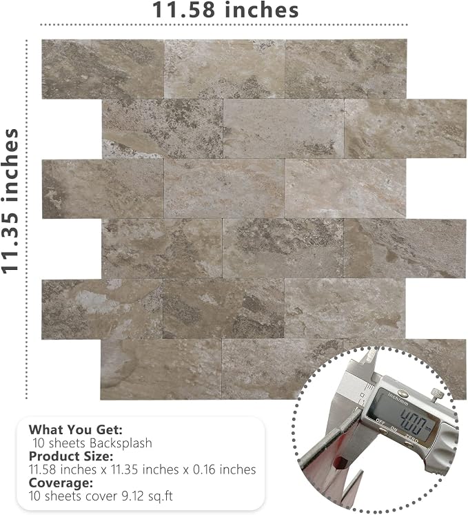STICKGOO 10-Sheet Subway Tile Peel and Stick Backsplash, Rust Slate | Stick on Kitchen Backsplash, Waterproof, Self Adhesive PVC Wall Tiles for Kitchen, Bathroom, Fireplace