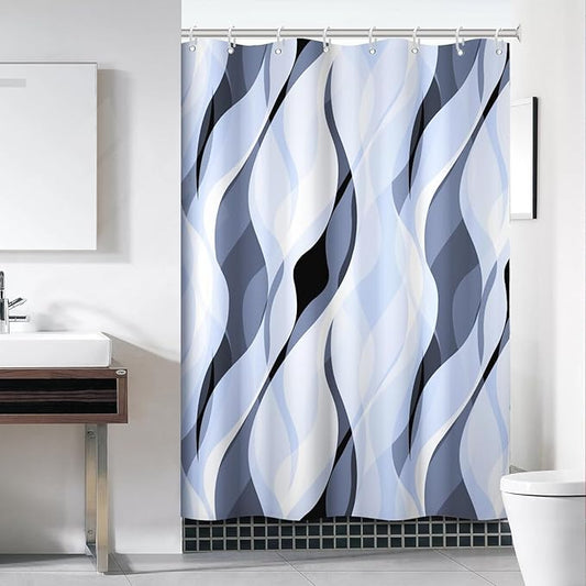 Light Blue Shower Curtain, Modern Abstract Blue and Grey Striped Shower Curtain Set for Bathroom Waterproof Polyester Shower Curtain with Hooks, 54x72 Inch