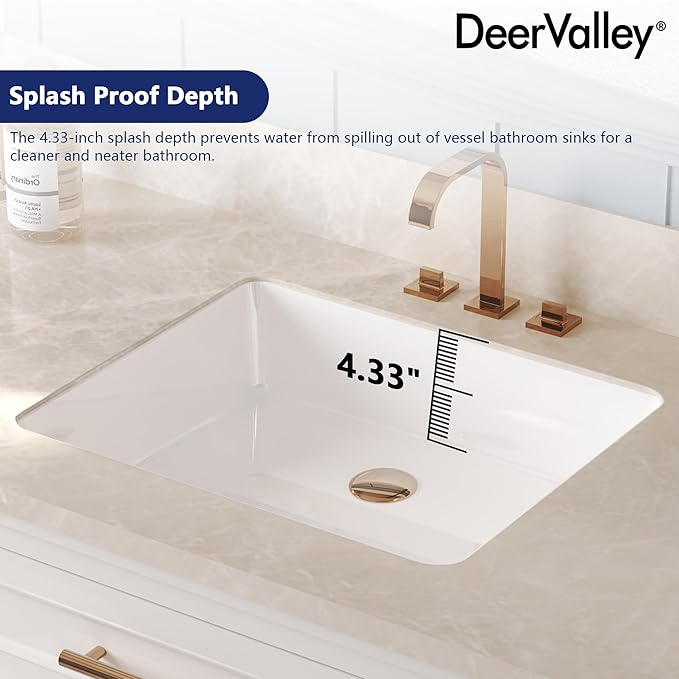 DeerValley 20x16 Inch Black Rectangular Undermount Bathroom Sink, Porcelain Ceramic Vessel Sink with Overflow, Modern Vanity Basin, DV-1U201