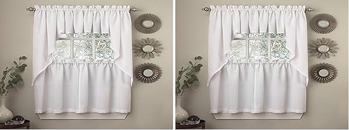 Sweet Home Collection Opaque Rib Cord Kitchen Curtains Swag Pair, Ribcord White (Pack of 2)