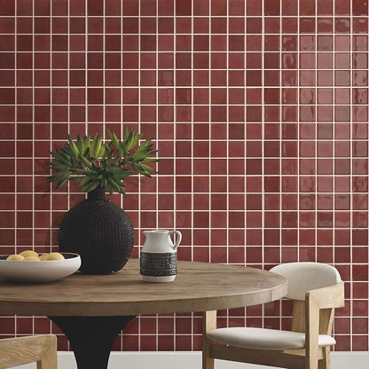 Commomy Thicker Red Peel and Stick Tiles - 10 pcs of 12" x 12" | 3D Adhesive Square Peel and Stick Tiles Backsplash for Kitchen, Bathroom, Removable, Waterproof, Vinyl Wall Tile