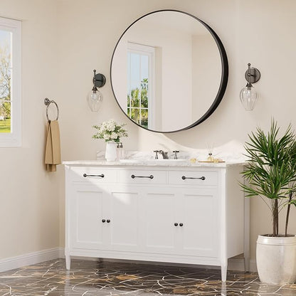 TETOTE Bathroom Mirror Cabinet 30 x 30 Black Round Bathroom Medicine Cabinet with Mirror Adjustable Shelves Farmhouse Wall Mirror with Storage Surface Mounted