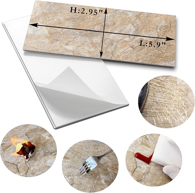 AULIGET 100-Piece Peel and Stick Backsplash Wall Tiles, 3" x 6" PVC Sandstone Faux Stick on Tiles for Backsplash Kitchen, Bathroom, Laundry Room, Camper, Fireplace