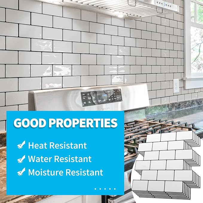 Art3d Subway Peel and Stick Backsplash, 10-Sheet, White with Black Grout