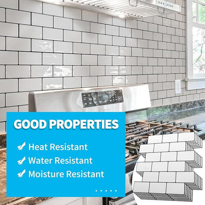 Art3d Subway Peel and Stick Backsplash, 10-Sheet, White with Black Grout