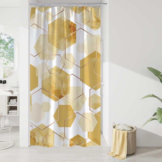 Litabel Small Stall Shower Curtain Set, Geometric Bathroom Decor 36x72 | Narrow Half Modern Minimalist Shower Curtais, Yellow Geometric Art Print Abstract Waterproof Bath Curtain
