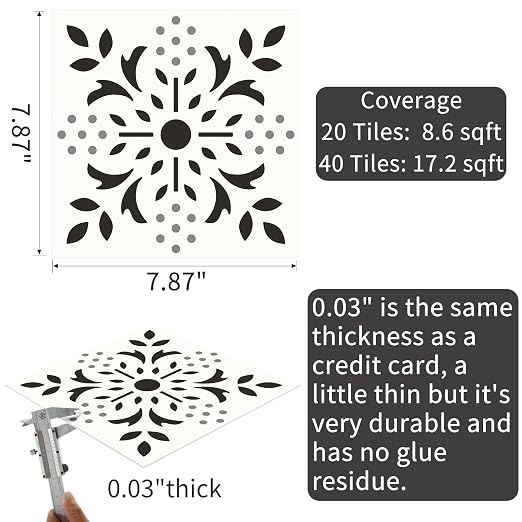 MORCART Peel and Stick Floor Tile, 7.87"x 7.87" Vinyl Flooring Waterproof DIY Flooring for Bathroom, Kitchen, Fireplace, Stairs, Bedrooms, Wall, Pantry Room - 20 Pcs Black White Gray