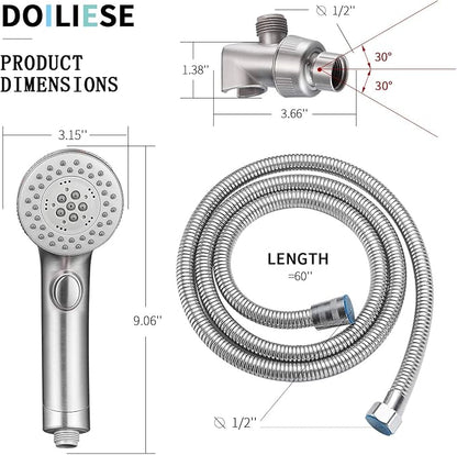 Shower Head, High Pressure 6 Setting Shower Head Hand-Held with ON/OFF Switch and Spa Spray Mode - Shower Heads with Handheld Spray High Pressure - Brushed Nickel