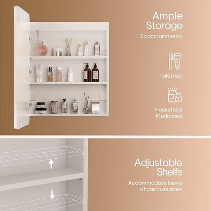 32x24 inch LED Lighted Bathroom Medicine Mirror Cabinet with Sockets & USBs, Anti-Fog Dimmable Light and Color Adjustment, Adjustable Shelves, Flat-Pack Design – Assembly Required