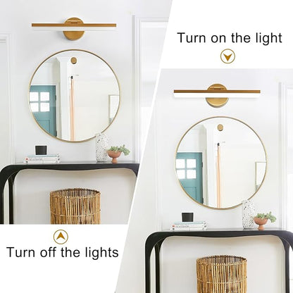 Gold Bathroom Vanity Light Fixtures Over Mirror 16inch 9W Rotatable Modern LED Vanity Lights Modern Wall Sconce (White Light 6000K)