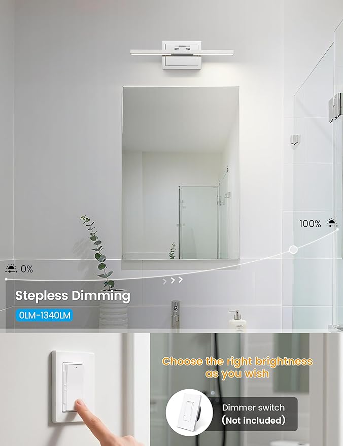 NIORSUN 15.7 Inch Modern Bathroom Light Fixture, 20W 5CCT Dimmable LED Chrome Bathroom Vanity Lights Over Mirror, Vanity Lights for Bathrooms Restroom Mirror- ETL Certified