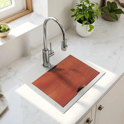 Bar Sink, 15 x 15 Inch Stainless Steel Single Bowl Topmount Small Outdoor RV Handmade Sink with Bottom Rack and Cutting Board