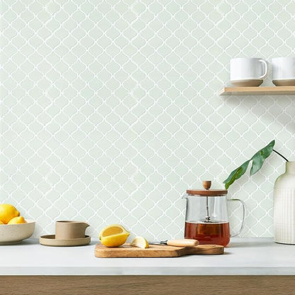 STICKGOO Arabesque Peel and Stick Backsplash, 12”X12” Backsplash Tile for Kitchen Peel and Stick, Self Adhesive Wall Tile Stick on Tiles (Thicker Design, Light Green)