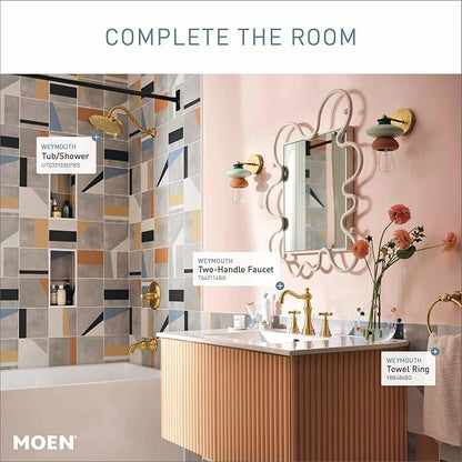 Moen Weymouth Brushed Gold Two-Handle Widespread Cross Handle Bathroom Faucet Trim Kit, Valve Required, TS42114BG
