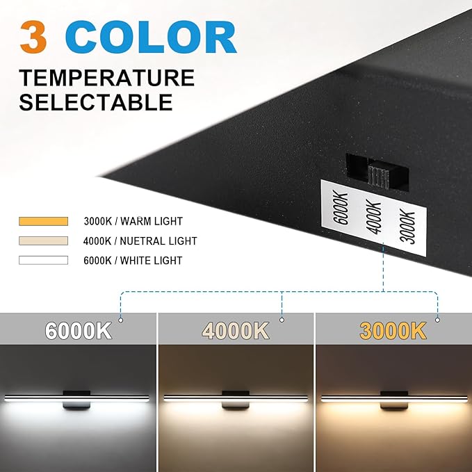 SineRise LED Modern Bathroom Vanity Light Bar (40-Inch, 3000K/4000K/6000K), Matte Black Dimmable Modern Acrylic Bathroom Wall Lighting Fixtures Over Mirror