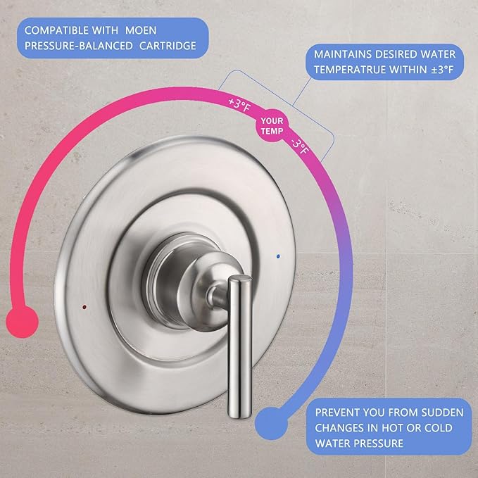 Tearel Shower Trim Kit for Moen T2901BN Brushed Nickel Shower Handle 2-Pack, Compatible with Moen Posi-Temp Valve Series, Solid Metal Construction, Repair Wobbly Handle or Bathroom Renovation