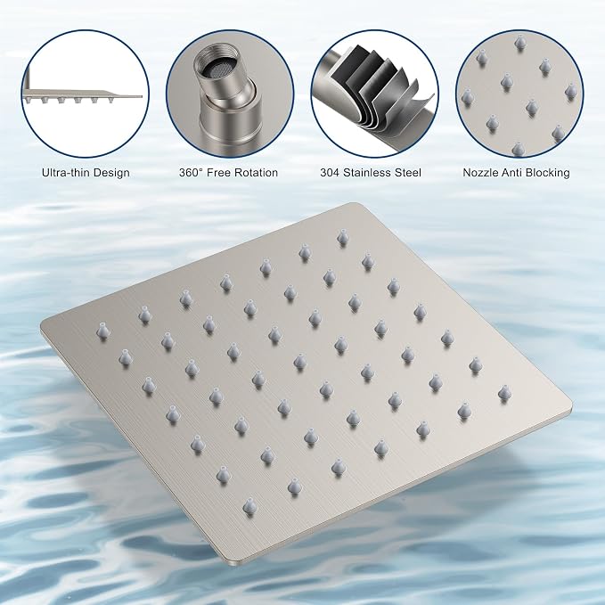 Rain Shower System 12" & 6" Dual Shower Heads, Wall Mount Shower Faucet Set | Ideal for bathroom remodels and upgrades with 12" rain shower, 6" angled shower, handheld spray and complete valve kit.