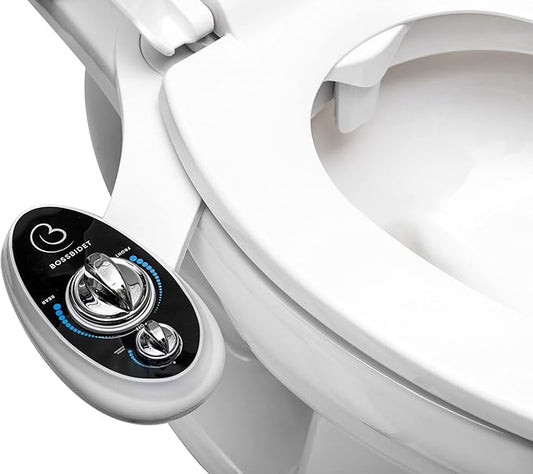BossBidet, Luxury Bidet Toilet Seat Accessory - Water Sprayer Attachment to Clean Your Rear End. For Men, Women, Children - Non-Electric, Dual Nozzles, Aesthetic Design - Home & Bathroom Accessories