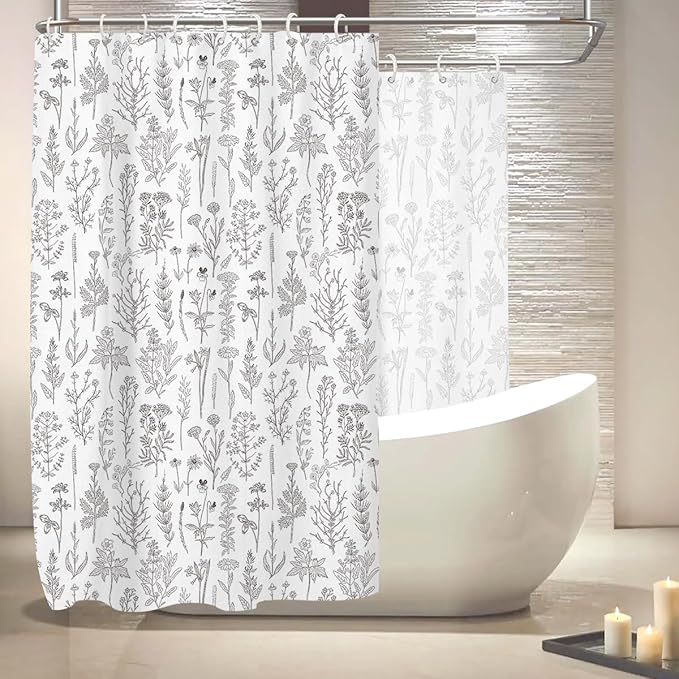 Coxila Vintage Floral Shower Curtain Extra Wide Large Long Clawfoot Tub Wrap Around Flower Retro Farmhouse Rustic Botanical Spring Country Cottage Bathroom 108 x 72 Inch Polyester Fabric 18 Pack Hooks