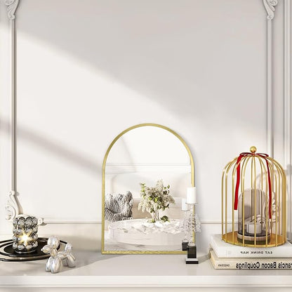 Arch Bathroom Mirror, Metal Frame Vanity Mirror, Dresser Mirror, Arch Decorative Mirrors for Living Room Bedroom Entryway Mantle 16"x12"