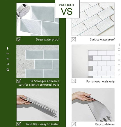 STICKGOO 10-Sheet Subway Tile Peel and Stick Backsplash, Self Adhesive Vinyl Wall Tiles, Stick on Backsplash for Kitchen and Bathroom(Thicker Design)