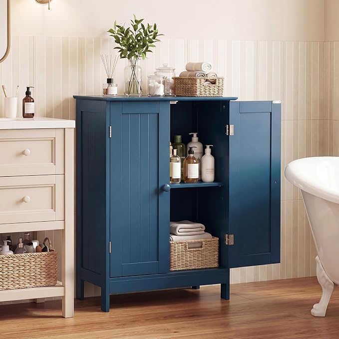 GIANTEX Storage Cabinet with Doors and Shelves - Freestanding Storage Organizer with Anti-Tipping Device, Entryway Storage Unit for Living Room, Home Decor, Bathroom Floor Cabinet, Prussian Blue