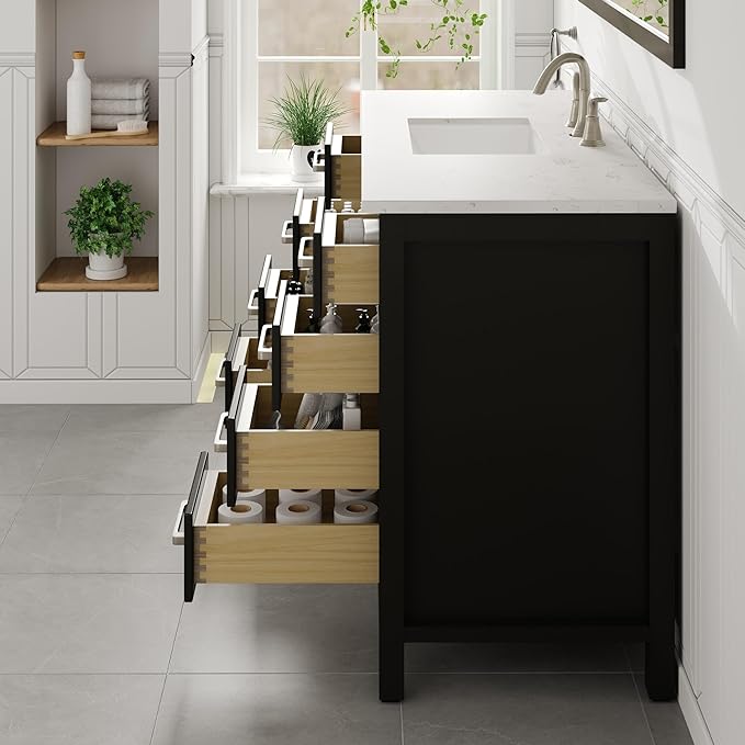 Eviva Aberdeen 54 in. Espresso Single Sink Bath Vanity with Carrara Quartz Top and Undermount Porcelain Sink