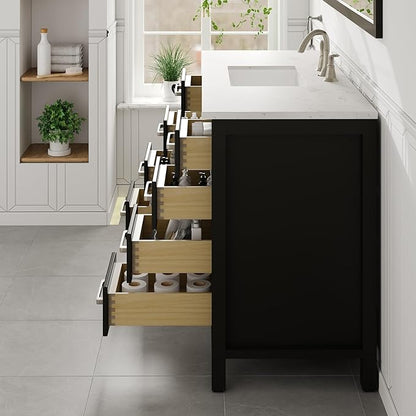 Eviva Aberdeen 54 in. Espresso Single Sink Bath Vanity with Carrara Quartz Top and Undermount Porcelain Sink