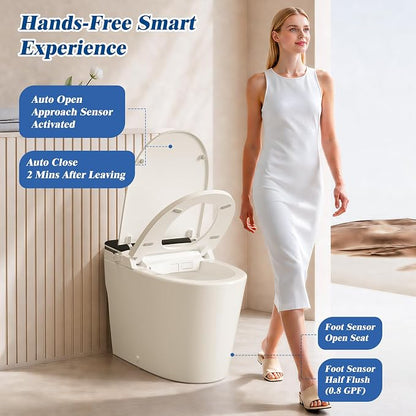 Smart Toilet with Bidet Built-In, Auto Flush, Auto Open/Close Lid, Foot Sensor, Heated Seat, Warm Water Wash, Warm Air Dryer, Deodorizer, Night Light, Remote Control (Black)