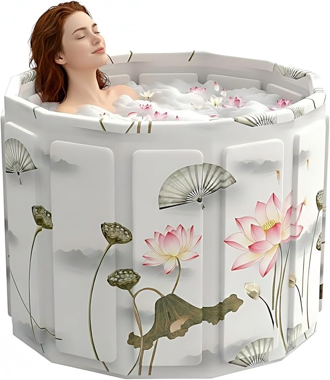 Portable Bathtub for Adult, Foldable Soaking Bathtub for Hot SPA&Ice Bath, Foldable Small Bathtub collapsible bathtub for Bathing, 6-layer Insulated portable tub,Space-Saving (Lotus, 25.9X31.5 IN)