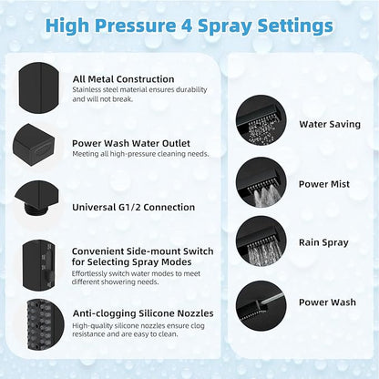 Hibbent All Metal CUPC Certified 8'' Rainfall Shower Head, Dual Shower Head Combo, High Pressure Handheld 4 Sprays Shower Wand, 16'' Adjustable Extension Arm, 71'' Hose, Shower Holder, Matte Black