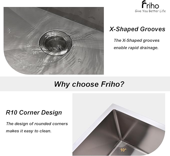 Friho 33x22 Inch Drop In Kitchen Sink, Top Mount Silver SUS304 Stainless Steel Single Bowl, 18 Gauge Handmade Sink with Basket Strainer
