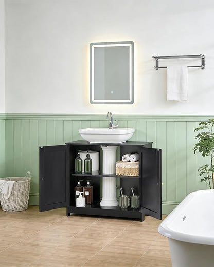 Bathroom Vanity Sink Cabinet, Under Sink Storage Cabinet with 2 Doors, Waterproof Pedestal Sink Cabinet for Bathroom, Laundry Room, Kitchen, Black with Adjustable Shelf