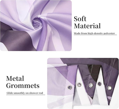 Purple Shower Curtain, Modern Abstract Purple and Grey Striped Shower Curtain for Bathroom Waterproof Lavender Shower Curtain Set with Hooks, 72x72 Inch