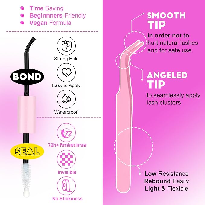Lash Extension Kit DIY 280pcs Lash Clusters Eyelash Extension Kit, 9-16mm 30D 40D Individual Lashes Kit with Lash Bond and Seal, Lash Tweezers for Self Use (30D&40D, 0.07D, 9-16mm, Kit)