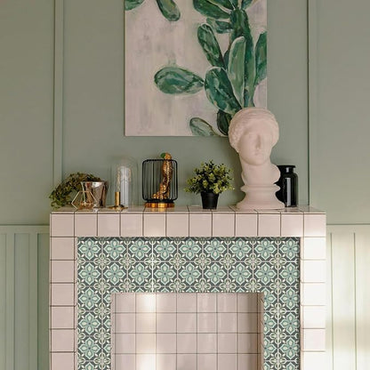 36 Pcs 4 Style Gray Pattern Peel and Stick Tile Sticker, 4x4inch | Cyan Pattern Wall Stickers Waterproof Self Adhesive Stick on Tile Decals for Kitchen Bathroom Art Decor