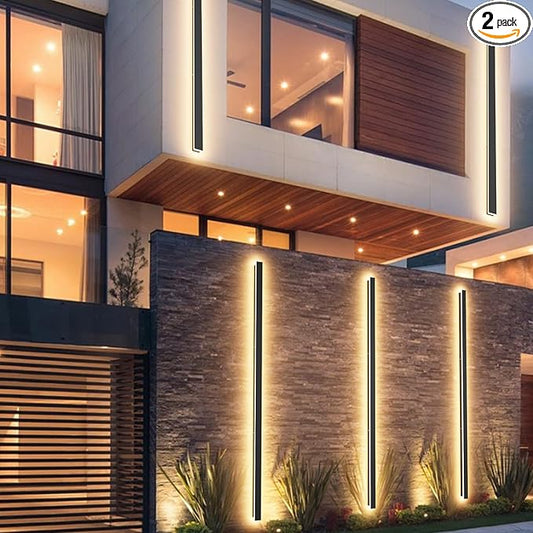 Aipsun Outdoor Lights 2 Packs,Modern Outdoor Wall Light 71inch Long Strip LED Wall Sconce IP65 Anti Rust Warm Light Fixture 3000K Exterior Wall Mount Lights for Entrance, Hallway, Garage, Porch