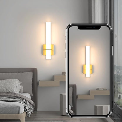 15.7inches Modern Led Wall Sconces,18W 3000K 1200Lumen Bathroom Vanity Wall Lights with White Acrylic Lampshade,Indoor Hardwired Wall Lamp for Bedroom Living Room(Gold,2-Pack)