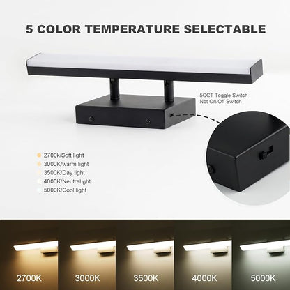 mirrea 16in 5CCT Black LED Vanity Lights for Bathroom Over Mirror | 5 color temperatures,Adjustable light angle,ETL listed,Dimmable,Bathroom lighting fixtures,Eye-friendly,Frosted acrylic shade