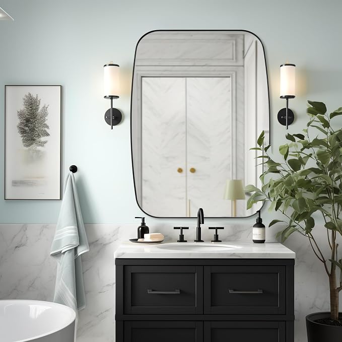 Black Oblong Mirror, 36x48 Inch Black Oval Mirror for Bathroom with Stainless Steel Metal Frame, Wall Mouned for Bathroom, Living Room, Entryway