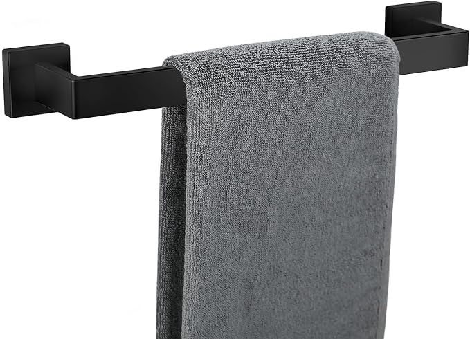 Towel Bar for Bathroom 16 Inch Matte Black Towel Holder 12/16/20/24/28/32/36 Inch Stainless Steel SUS304 Rustproof Towel Rack Modern Square Towel Rod for Bathroom Wall (1, Matte Black, 16 Inch)