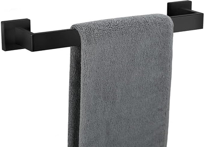 Towel Bar for Bathroom 16 Inch Matte Black Towel Holder 12/16/20/24/28/32/36 Inch Stainless Steel SUS304 Rustproof Towel Rack Modern Square Towel Rod for Bathroom Wall (1, Matte Black, 16 Inch)