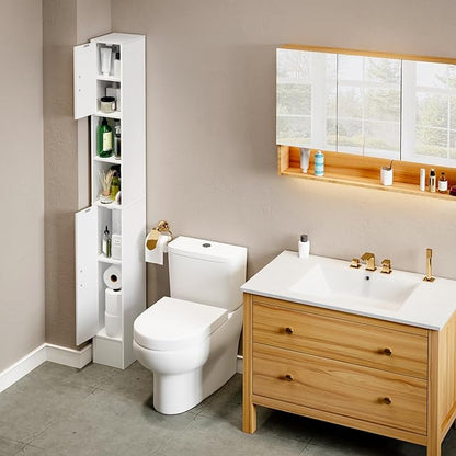 MOHOPE Narrow Bathroom Storage Cabinet, 72" Tall Slim Bathroom Cabinet with 2 Doors & Adjustable Shelves, Skinny Freestanding Floor Cabinet for Small Spaces, Living Room, White