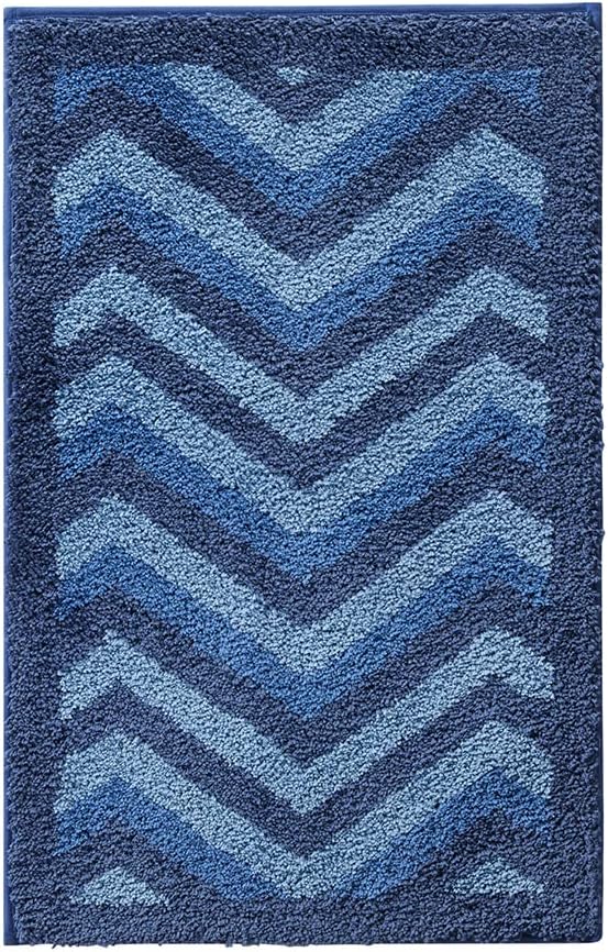 Hearth & Harbor Bathroom Rugs, Shaggy Plush Bath Mat, Ultra Soft Non Slip Backing Rubber, Chevron Design Bath Rug, Blue, 2 Piece Set