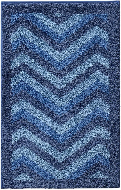 Hearth & Harbor Bathroom Rugs, Shaggy Plush Bath Mat, Ultra Soft Non Slip Backing Rubber, Chevron Design Bath Rug, Blue, 2 Piece Set