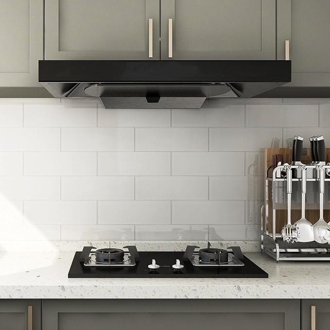 Glass Subway Tile 4 x 12 Inch White Glossy for Kitchen Backsplash Bathroom Wall Pack of 12 Sheets