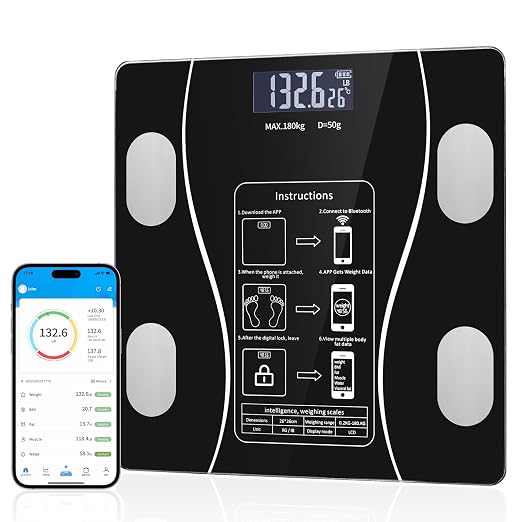 Smart Body Fat Scale with Led Display - Digital Bathroom Scale with Bluetooth, Accurate Body Composition Measurement, Muscle Mass, BMI, and Body Water Analysis