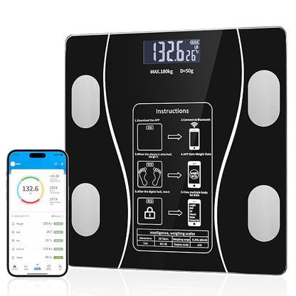Smart Body Fat Scale with Led Display - Digital Bathroom Scale with Bluetooth, Accurate Body Composition Measurement, Muscle Mass, BMI, and Body Water Analysis