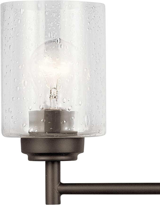 Kichler Winslow 4-Light Farmhouse Vanity Light, Olde Bronze | Clear seeded glass vanity light for bathroom mirrors (30" x 9.25" x 12"), 45887OZ